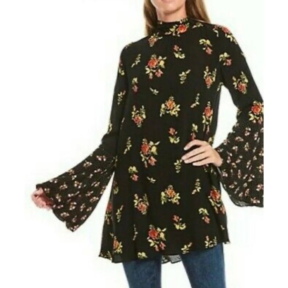 NWOT Free People Tate Floral print mock neck tunic mini dress open back bow L - Picture 6 of 12